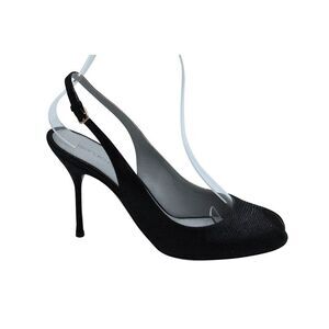 Sergio Rossi Peep Toe Slingback Heels in Black Textured Leather